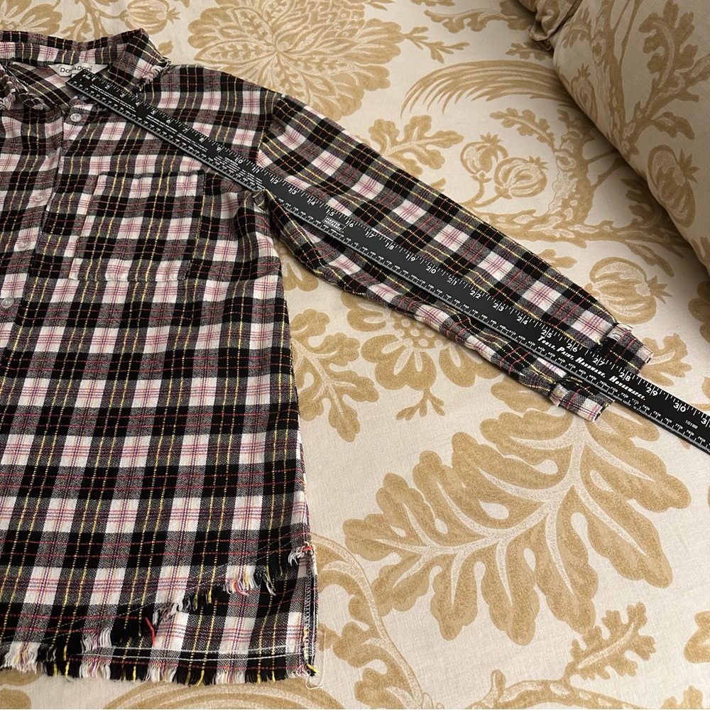 Davi & Dani Fringed Edge Oversized Flannel Shirt - image 7